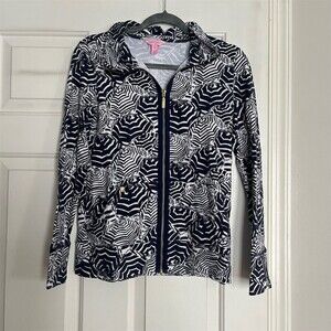 Lilly Pulitzer Leona Jacket Womens XS Navy White Umbrella Print Full Zip vintage